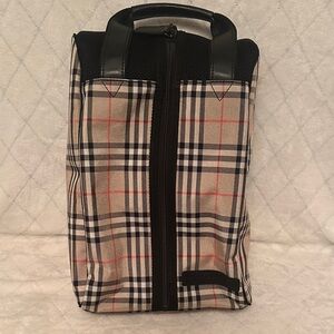 Burberry Beige Plaid Toiletry Bag with Black Trim